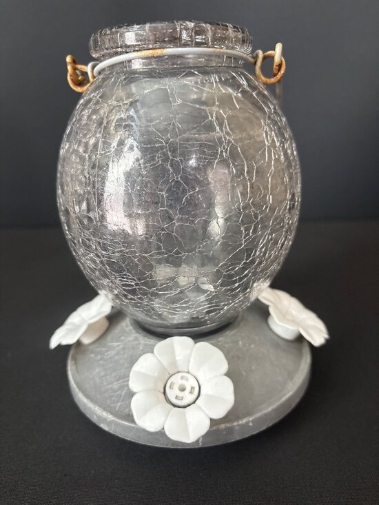 Rustic Metal Wind Chime Leaf Accent & Hummingbird Feeder  Crackled Glass Decor - Picture 16 of 16